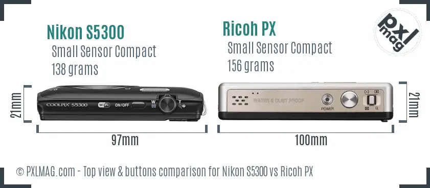 Nikon S5300 vs Ricoh PX top view buttons comparison Nikon S5300 vs Ricoh PX top view buttons comparison