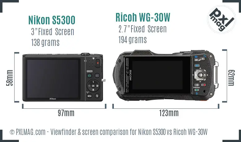 Nikon S5300 vs Ricoh WG-30W Screen and Viewfinder comparison