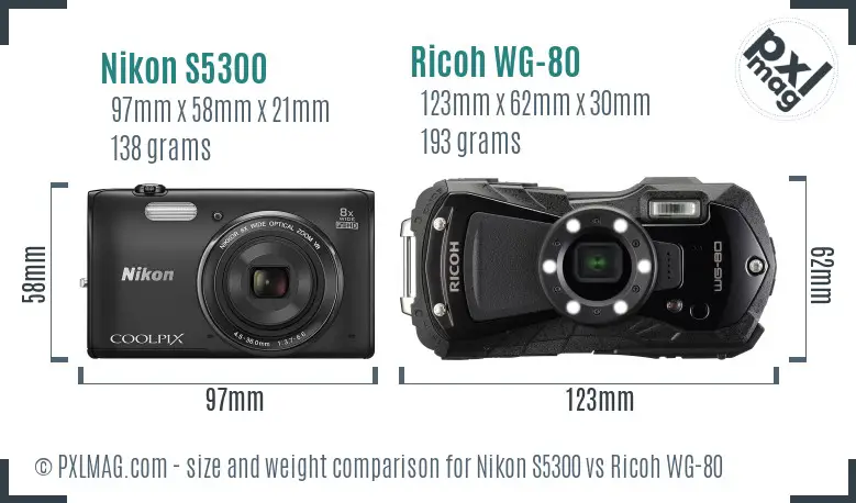 Nikon S5300 vs Ricoh WG-80 size comparison