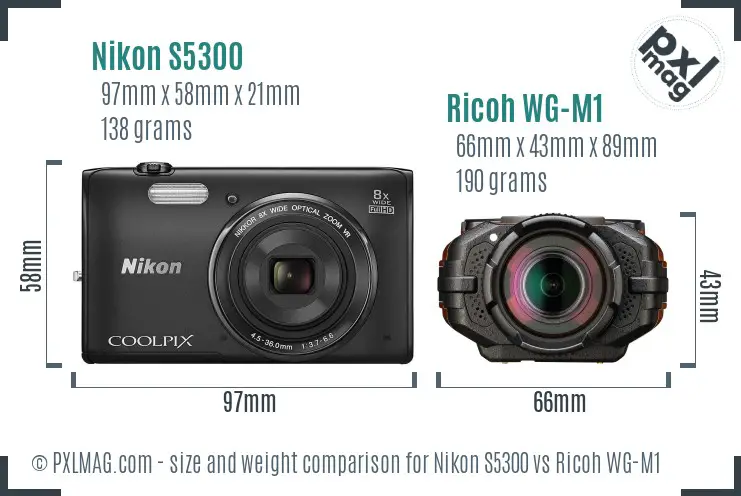 Nikon S5300 vs Ricoh WG-M1 size comparison Nikon S5300 vs Ricoh WG-M1 size comparison
