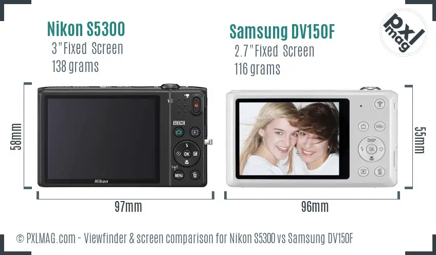 Nikon S5300 vs Samsung DV150F Screen and Viewfinder comparison Nikon S5300 vs Samsung DV150F Screen and Viewfinder comparison