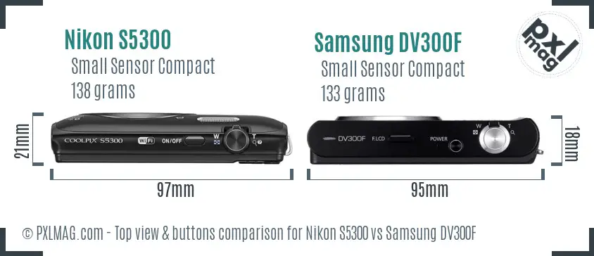 Nikon S5300 vs Samsung DV300F top view buttons comparison