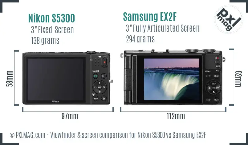 Nikon S5300 vs Samsung EX2F Screen and Viewfinder comparison