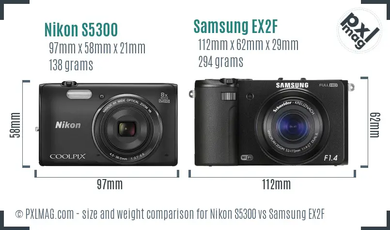 Nikon S5300 vs Samsung EX2F size comparison