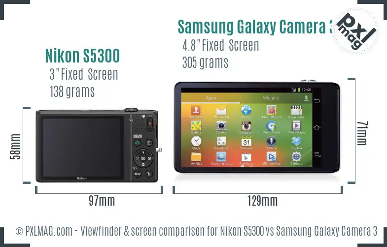 Nikon S5300 vs Samsung Galaxy Camera 3G Screen and Viewfinder comparison