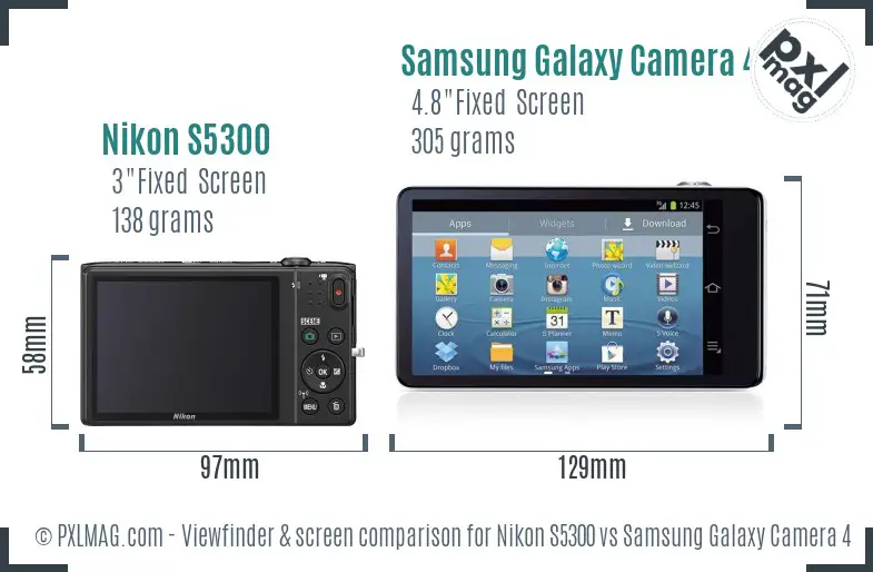 Nikon S5300 vs Samsung Galaxy Camera 4G Screen and Viewfinder comparison Nikon S5300 vs Samsung Galaxy Camera 4G Screen and Viewfinder comparison