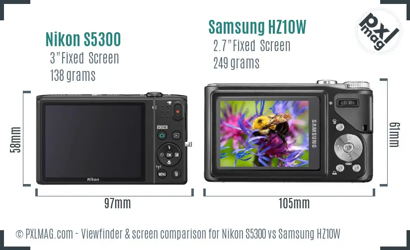 Nikon S5300 vs Samsung HZ10W Screen and Viewfinder comparison Nikon S5300 vs Samsung HZ10W Screen and Viewfinder comparison