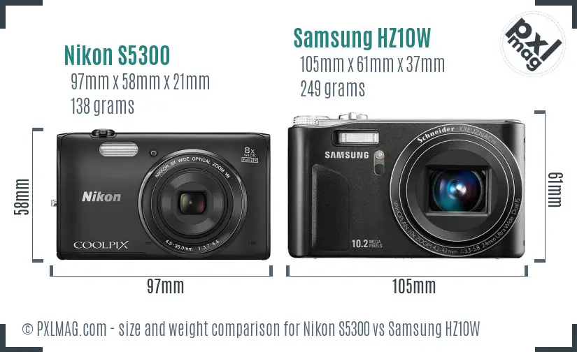 Nikon S5300 vs Samsung HZ10W size comparison Nikon S5300 vs Samsung HZ10W size comparison