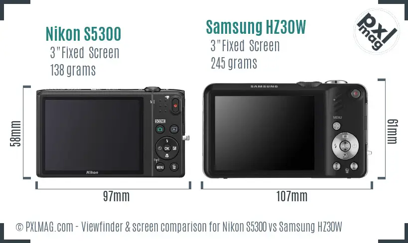 Nikon S5300 vs Samsung HZ30W Screen and Viewfinder comparison