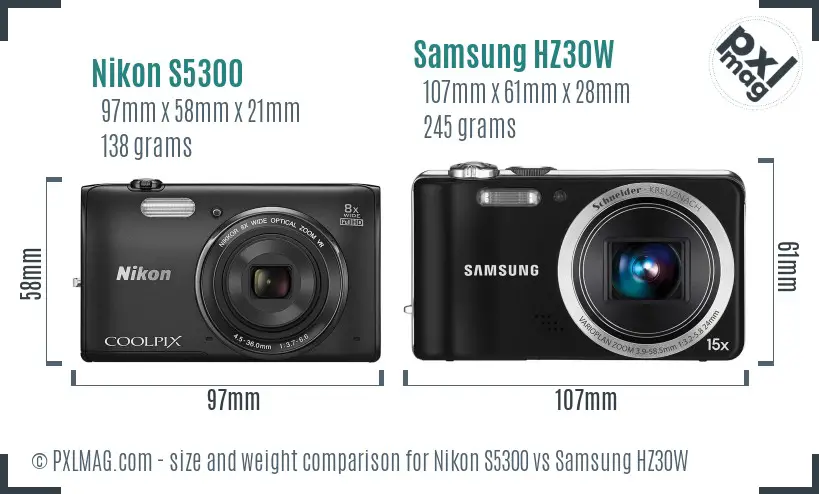 Nikon S5300 vs Samsung HZ30W size comparison