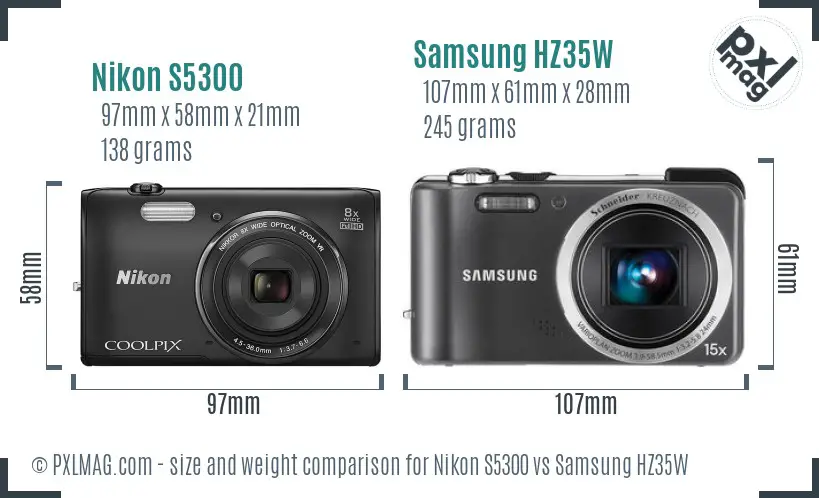 Nikon S5300 vs Samsung HZ35W size comparison Nikon S5300 vs Samsung HZ35W size comparison