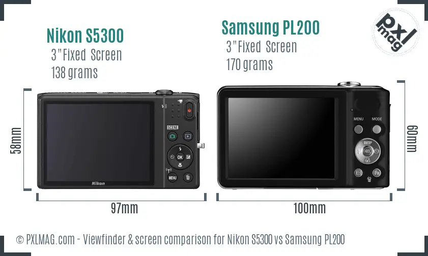 Nikon S5300 vs Samsung PL200 Screen and Viewfinder comparison