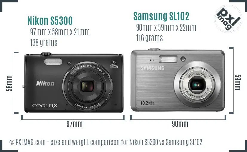 Nikon S5300 vs Samsung SL102 size comparison