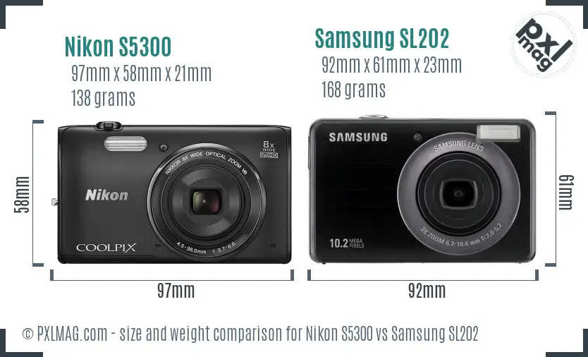 Nikon S5300 vs Samsung SL202 size comparison