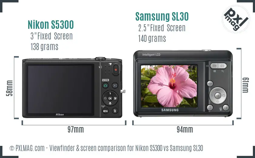Nikon S5300 vs Samsung SL30 Screen and Viewfinder comparison