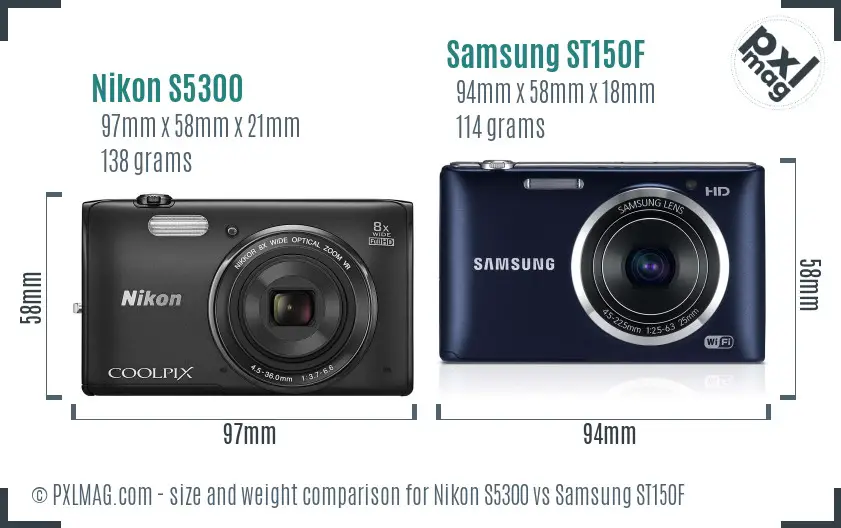 Nikon S5300 vs Samsung ST150F size comparison
