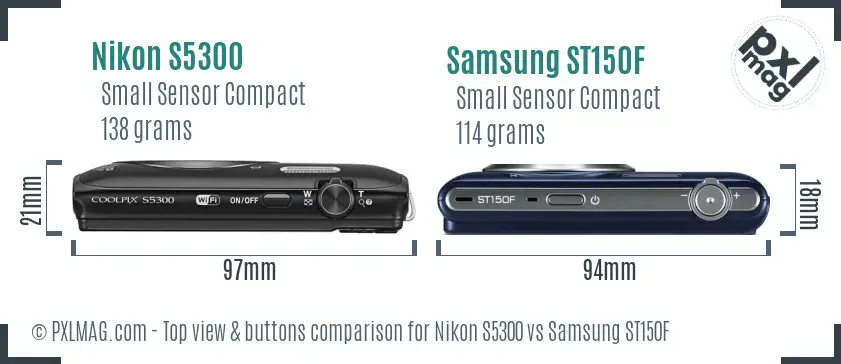 Nikon S5300 vs Samsung ST150F top view buttons comparison