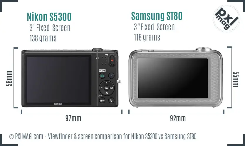 Nikon S5300 vs Samsung ST80 Screen and Viewfinder comparison