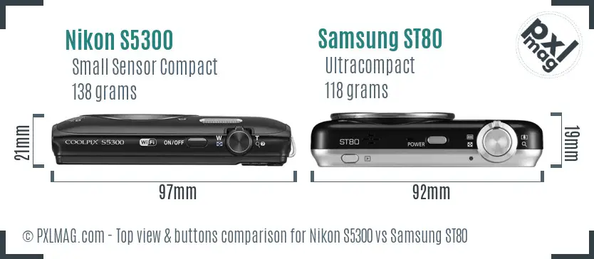 Nikon S5300 vs Samsung ST80 top view buttons comparison