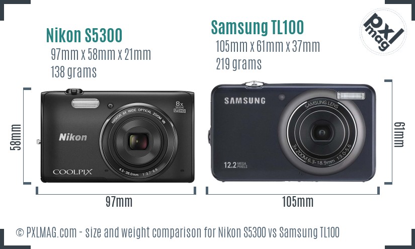 Nikon S5300 vs Samsung TL100 size comparison