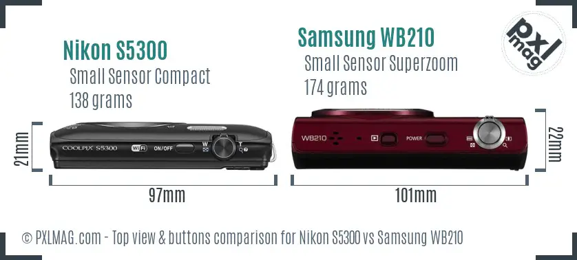 Nikon S5300 vs Samsung WB210 top view buttons comparison