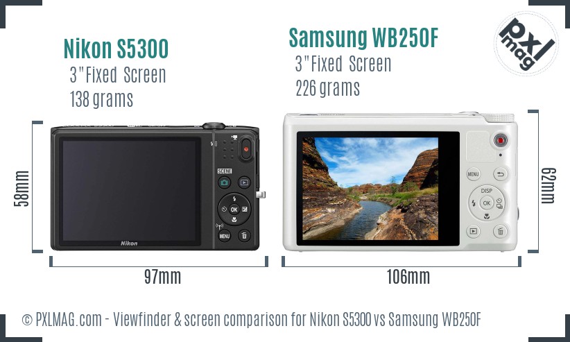Nikon S5300 vs Samsung WB250F Screen and Viewfinder comparison