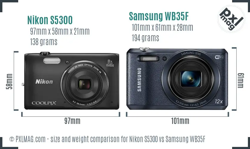 Nikon S5300 vs Samsung WB35F size comparison