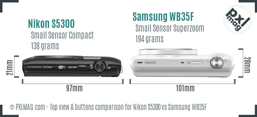 Nikon S5300 vs Samsung WB35F top view buttons comparison