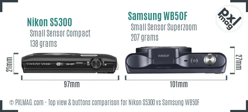 Nikon S5300 vs Samsung WB50F top view buttons comparison Nikon S5300 vs Samsung WB50F top view buttons comparison