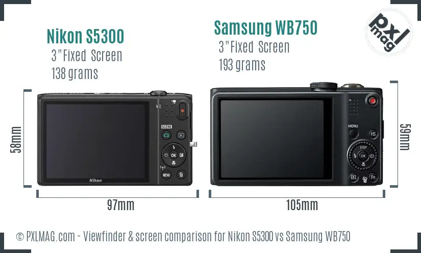 Nikon S5300 vs Samsung WB750 Screen and Viewfinder comparison