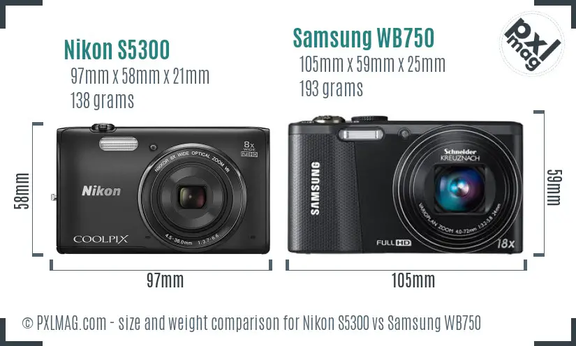 Nikon S5300 vs Samsung WB750 size comparison