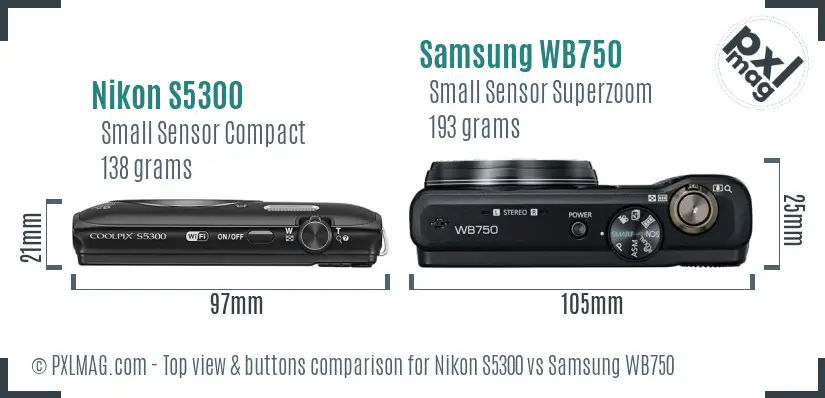 Nikon S5300 vs Samsung WB750 top view buttons comparison