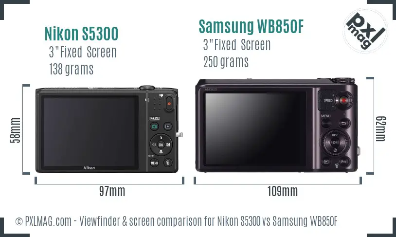 Nikon S5300 vs Samsung WB850F Screen and Viewfinder comparison