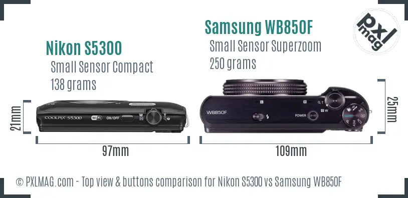 Nikon S5300 vs Samsung WB850F top view buttons comparison