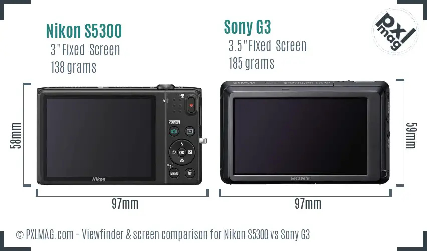 Nikon S5300 vs Sony G3 Screen and Viewfinder comparison