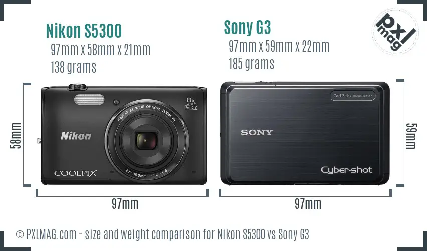 Nikon S5300 vs Sony G3 size comparison