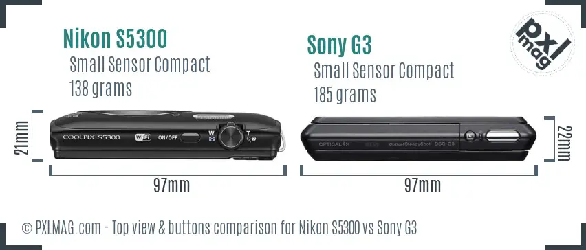 Nikon S5300 vs Sony G3 top view buttons comparison