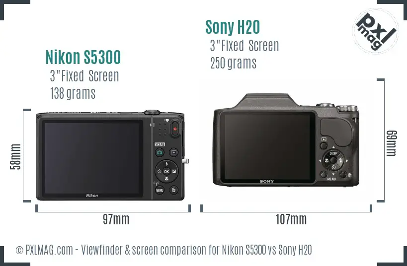 Nikon S5300 vs Sony H20 Screen and Viewfinder comparison Nikon S5300 vs Sony H20 Screen and Viewfinder comparison