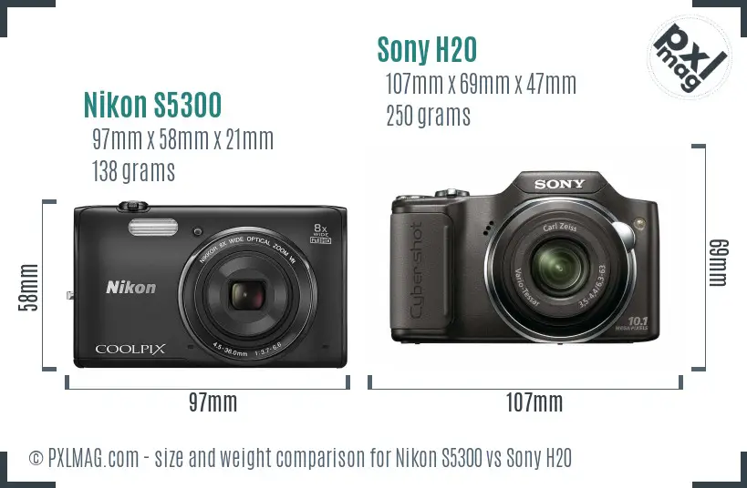 Nikon S5300 vs Sony H20 size comparison Nikon S5300 vs Sony H20 size comparison