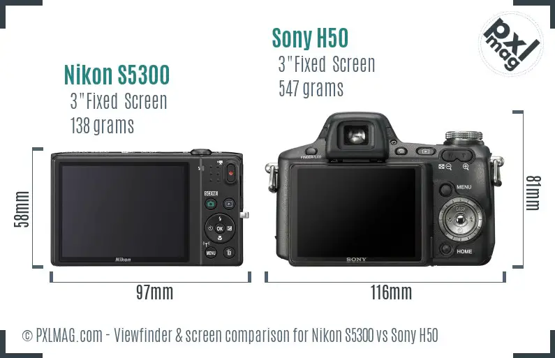Nikon S5300 vs Sony H50 Screen and Viewfinder comparison