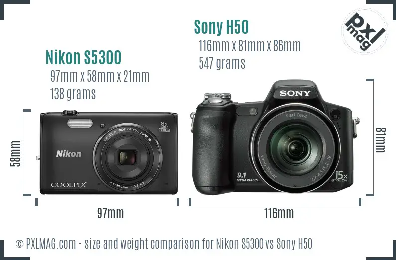 Nikon S5300 vs Sony H50 size comparison