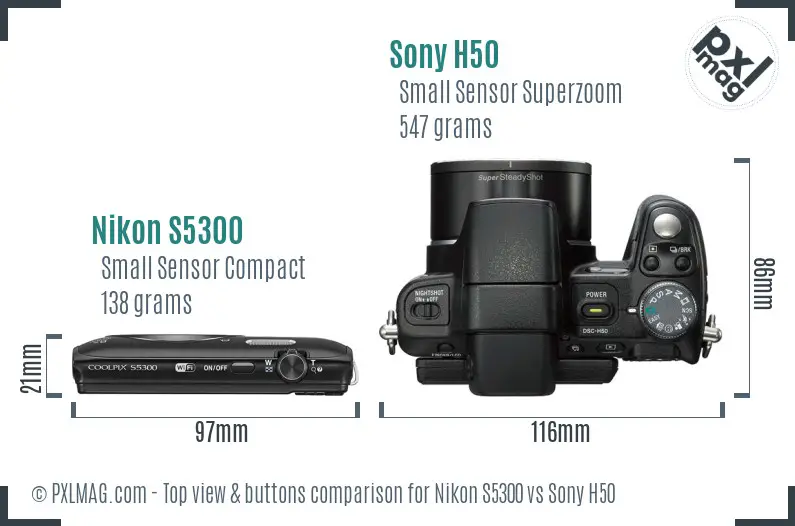 Nikon S5300 vs Sony H50 top view buttons comparison