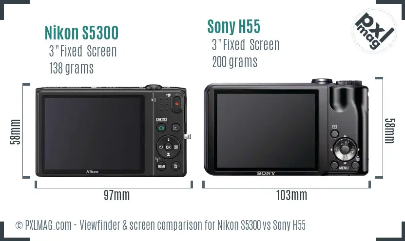Nikon S5300 vs Sony H55 Screen and Viewfinder comparison