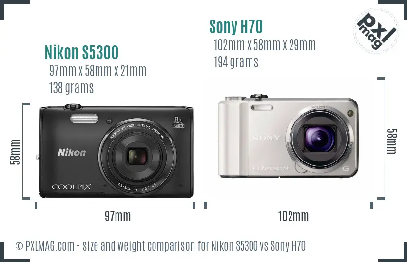 Nikon S5300 vs Sony H70 size comparison