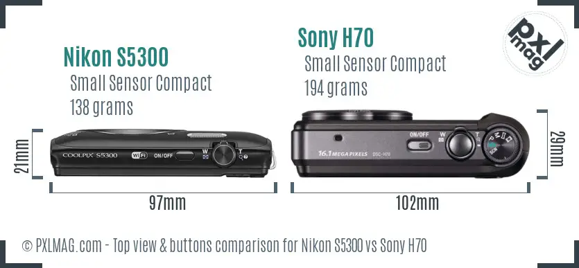 Nikon S5300 vs Sony H70 top view buttons comparison