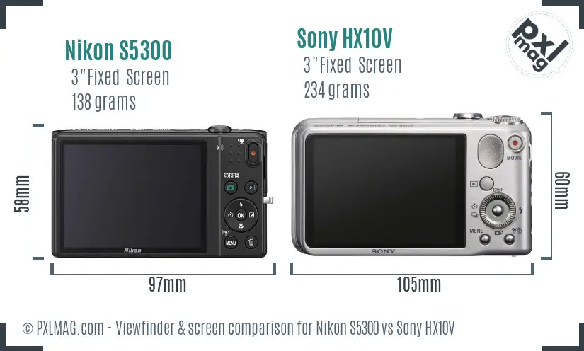 Nikon S5300 vs Sony HX10V Screen and Viewfinder comparison
