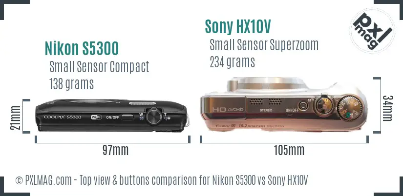 Nikon S5300 vs Sony HX10V top view buttons comparison