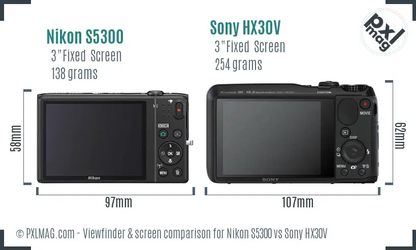 Nikon S5300 vs Sony HX30V Screen and Viewfinder comparison