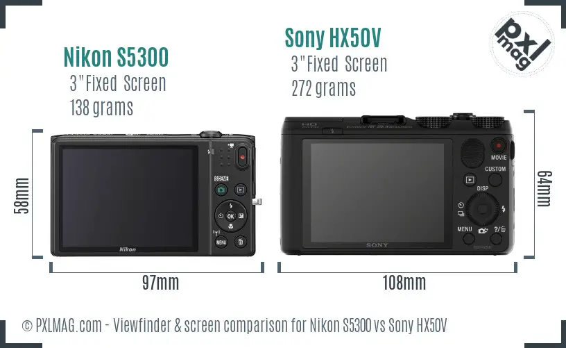 Nikon S5300 vs Sony HX50V Screen and Viewfinder comparison