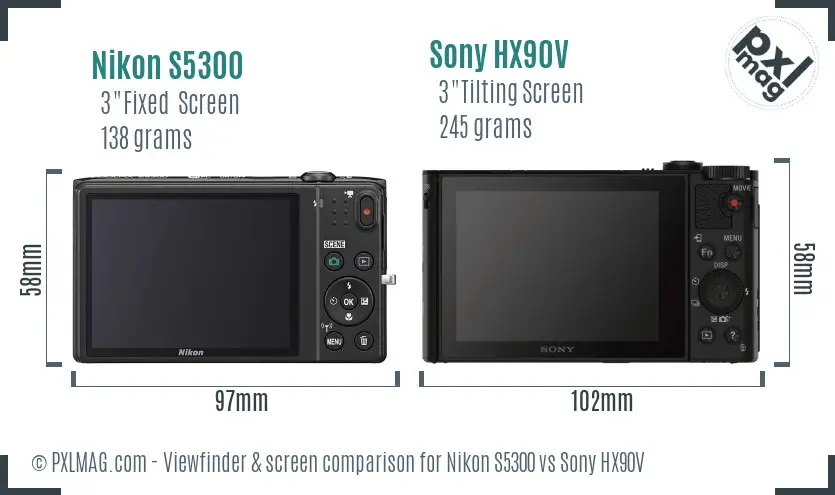 Nikon S5300 vs Sony HX90V Screen and Viewfinder comparison